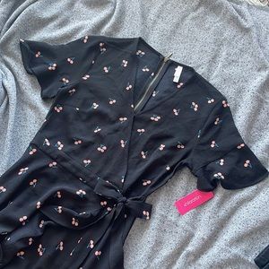 Cherry Print Tie-Waist Ruffle Dress